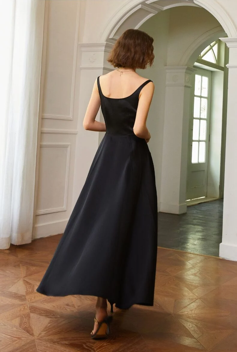 Audrey Hepburn Style Robe vintage noire des années 50 avec poches