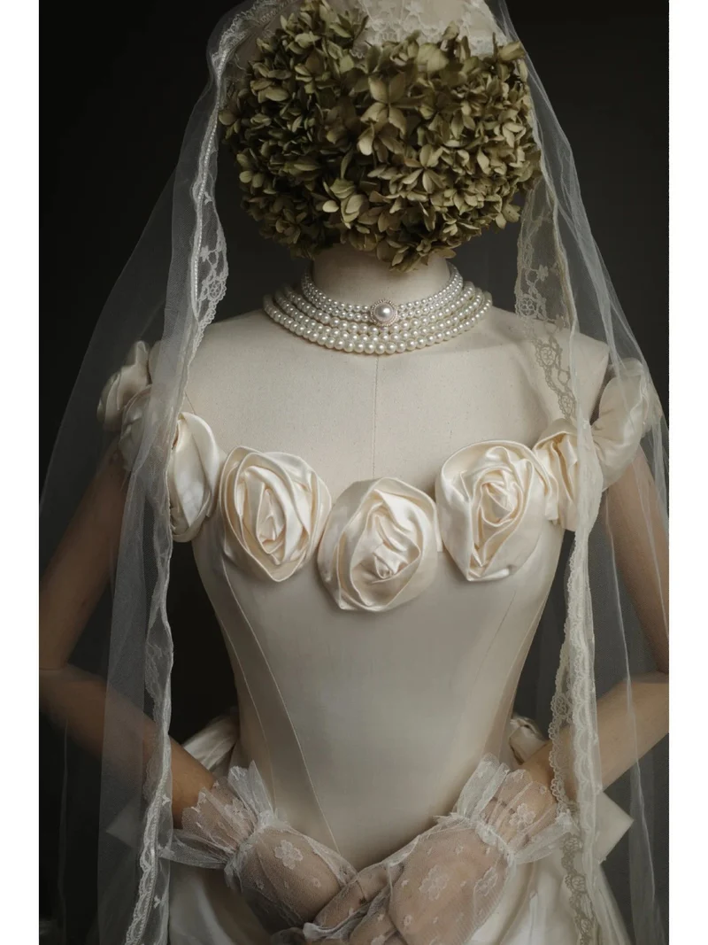 Robe de mariée en soie à fleurs roses, style vintage, robe de bal