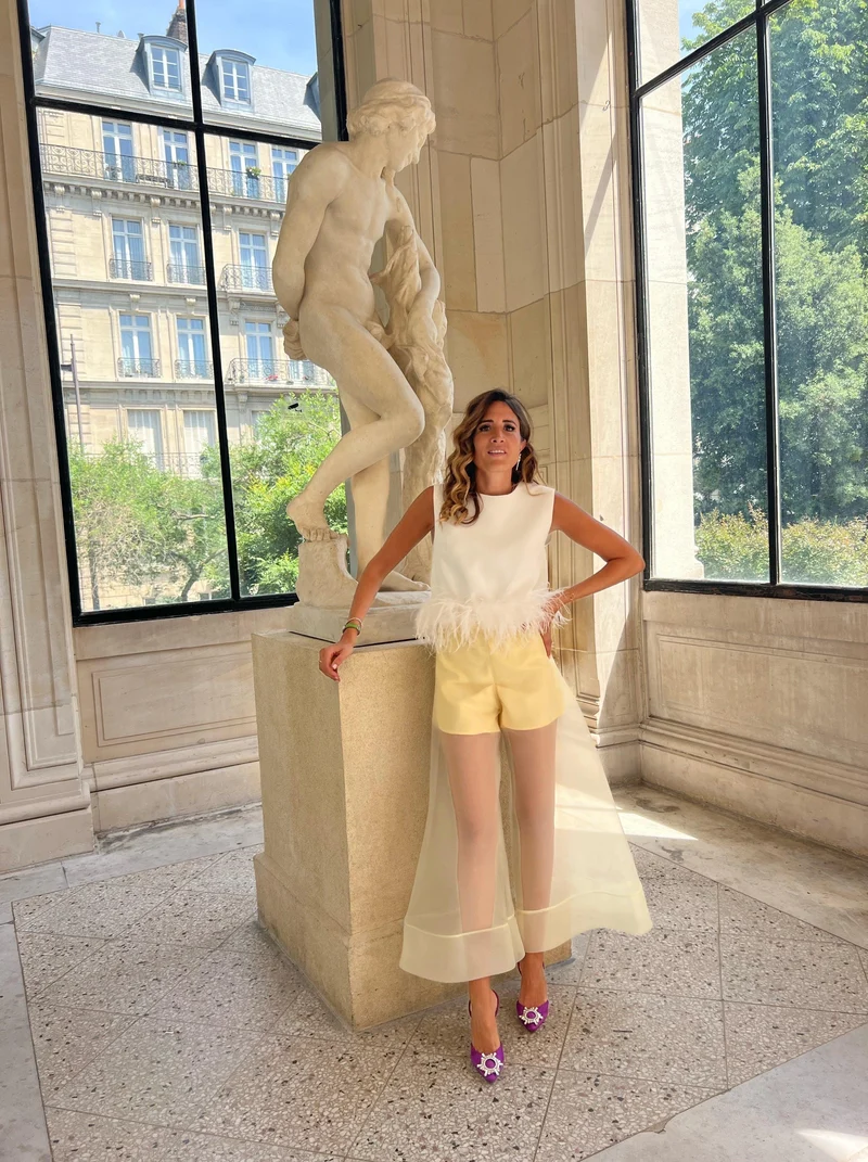 Ensemble pantalon + top a plume