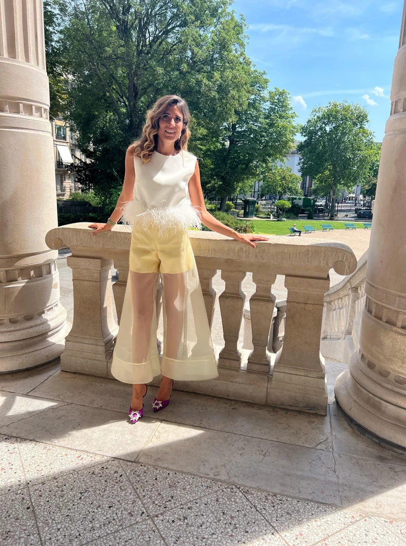 Ensemble pantalon + top a plume