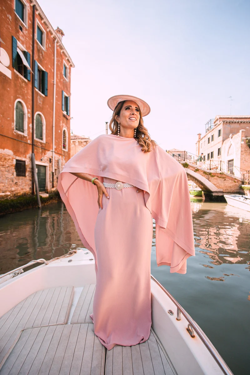 Robe longue cape rose