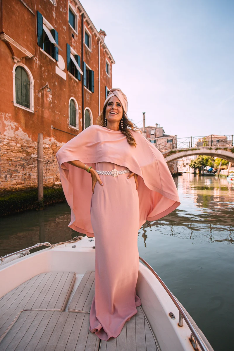 Robe longue cape rose