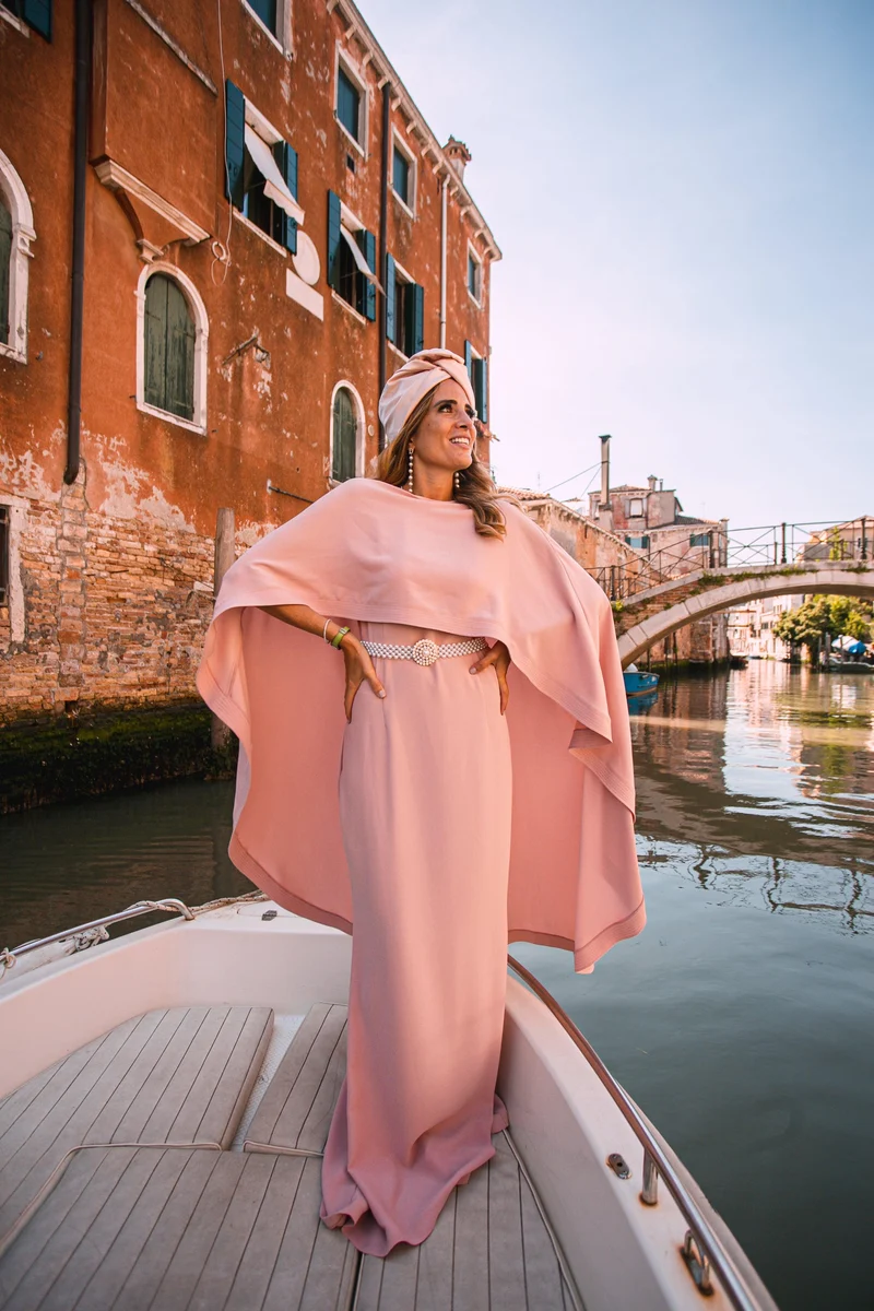 Robe longue cape rose