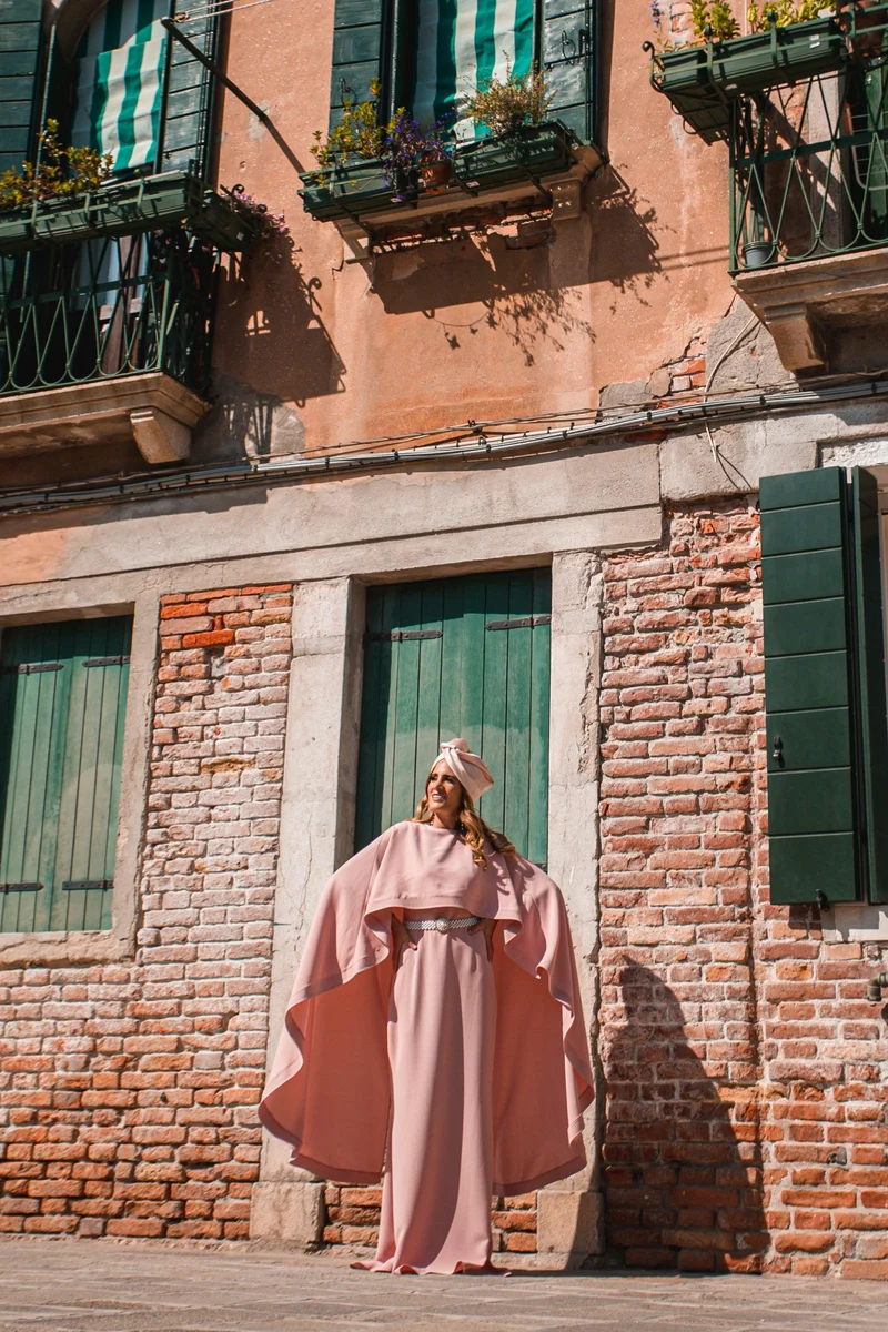 Robe longue cape rose
