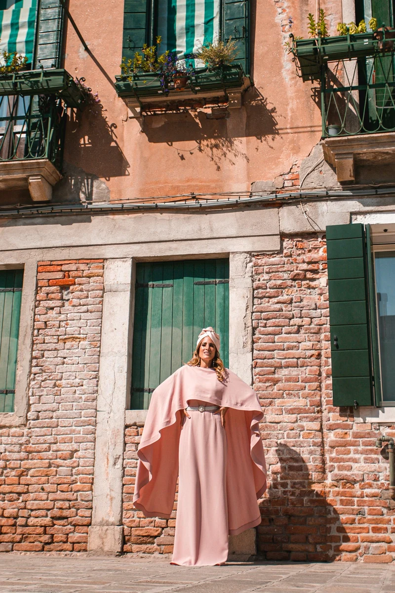 Robe longue cape rose