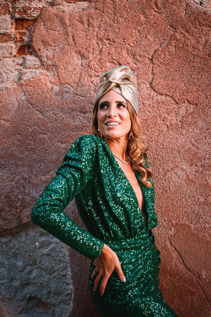 Robe Eva sequins verte
