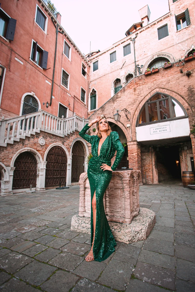 Robe Eva sequins verte