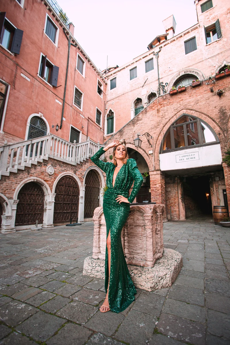 Robe Eva sequins verte