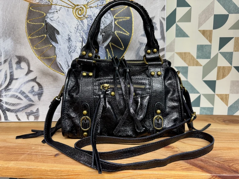 Sac en cuir brillant Luca noir