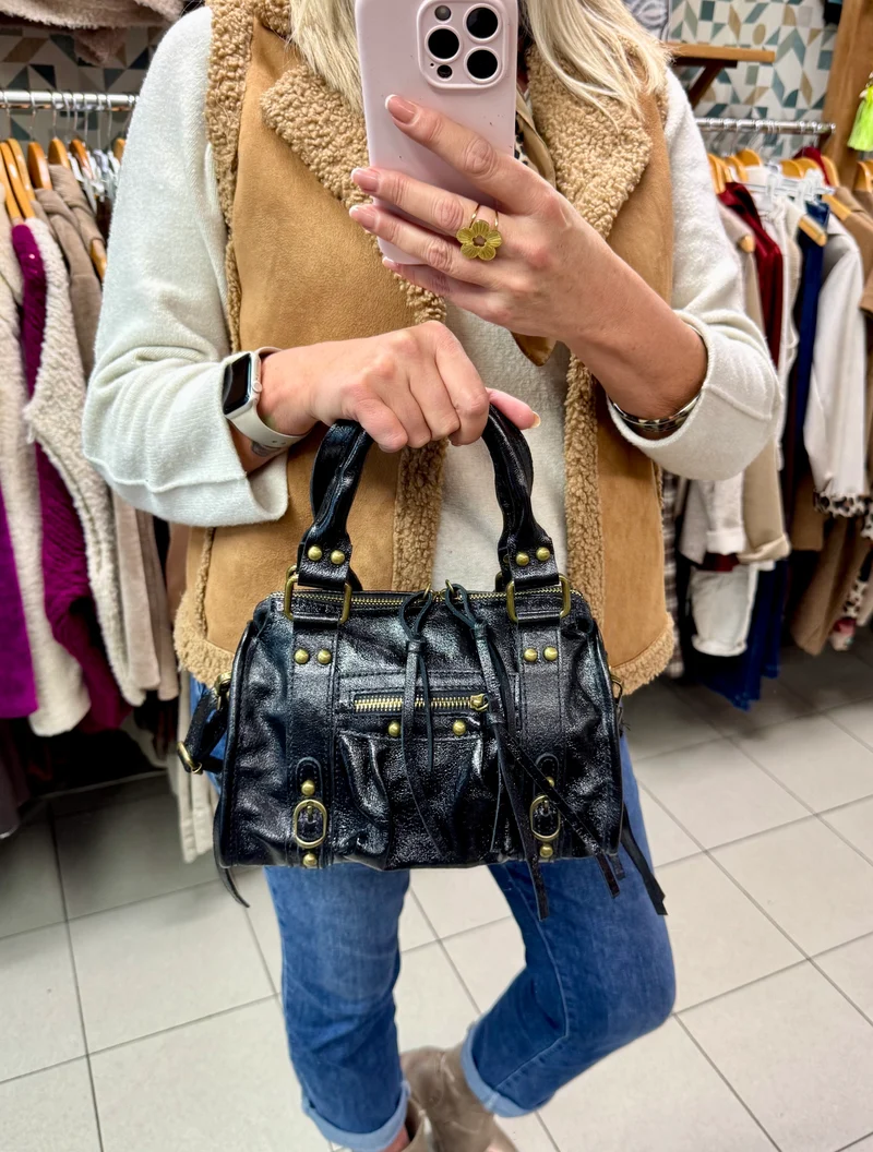 Sac en cuir brillant Luca noir