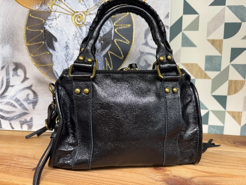 Sac en cuir brillant Luca noir
