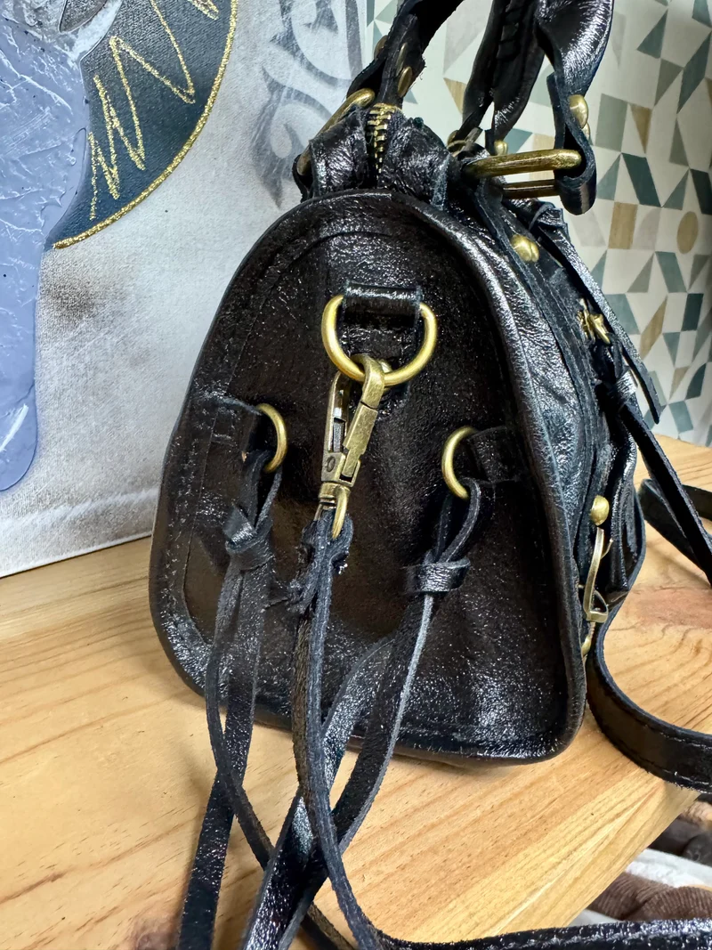Sac en cuir brillant Luca noir