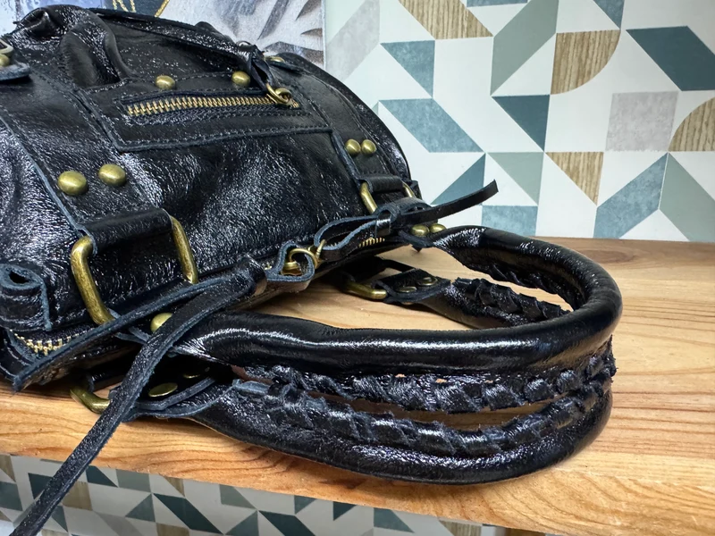 Sac en cuir brillant Luca noir