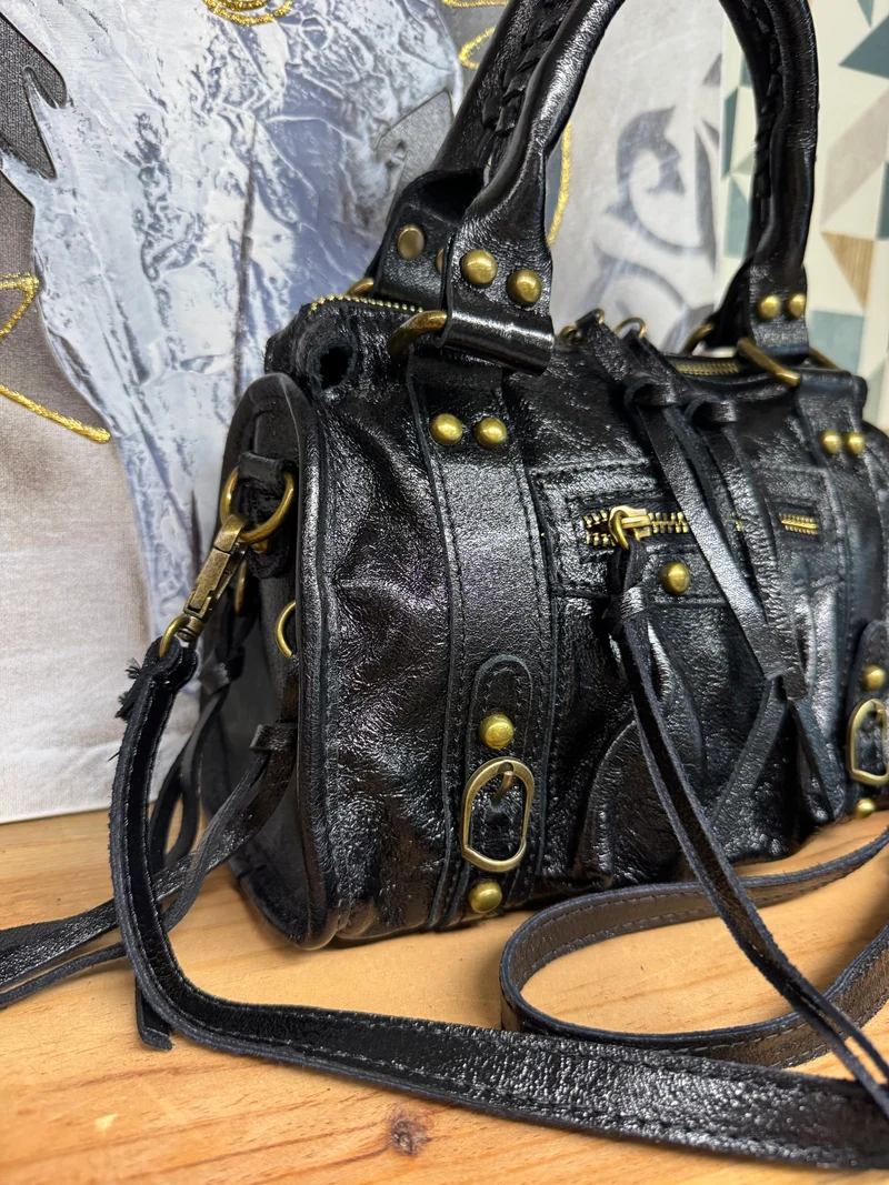 Sac en cuir brillant Luca noir