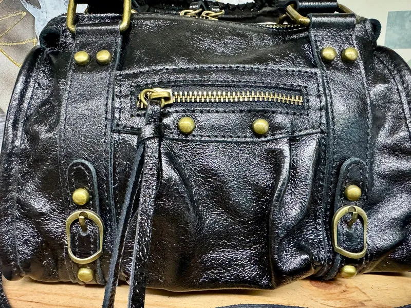 Sac en cuir brillant Luca noir