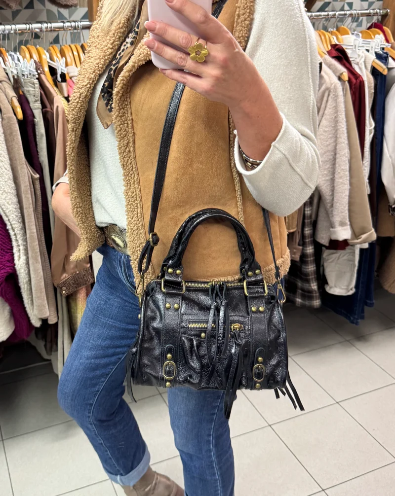 Sac en cuir brillant Luca noir