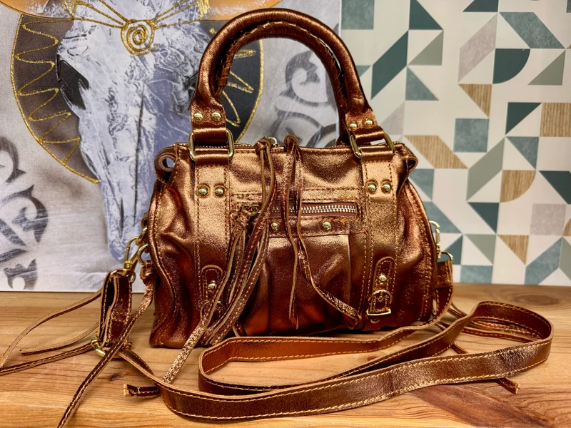 Sac en cuir brillant Luca cuivre