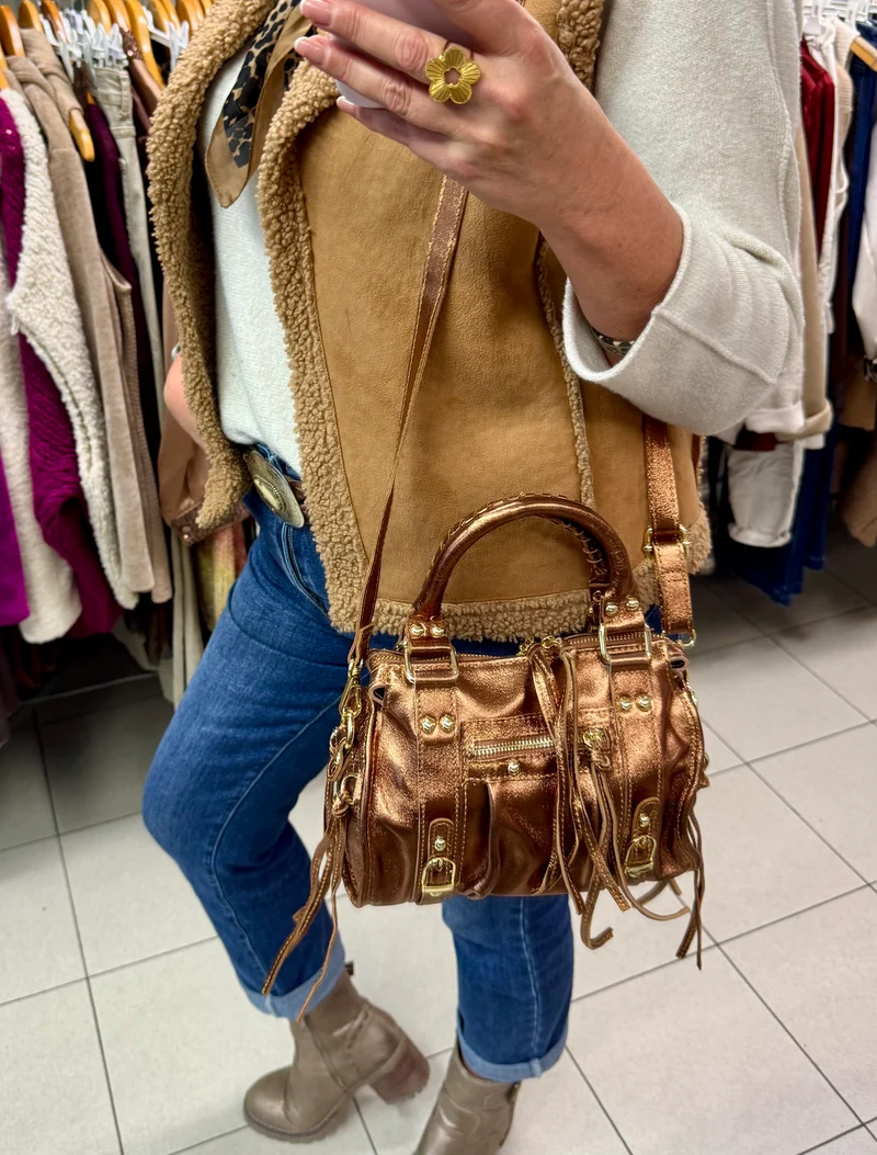 Sac en cuir brillant Luca cuivre