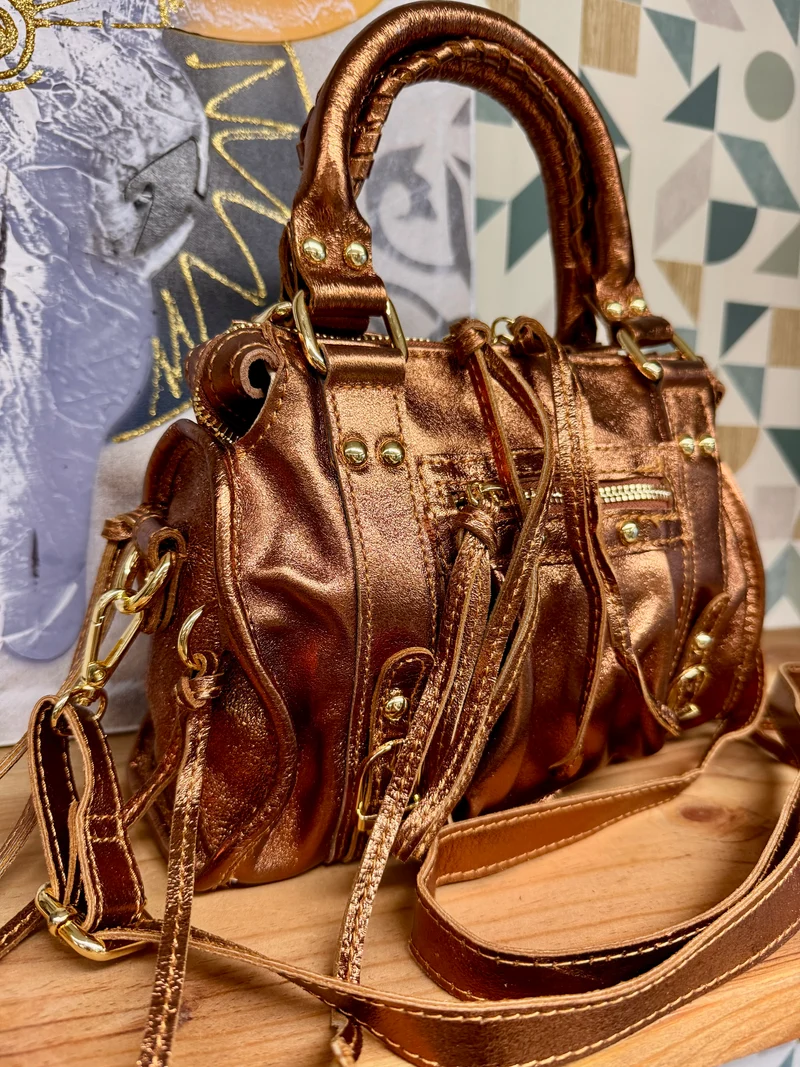 Sac en cuir brillant Luca cuivre