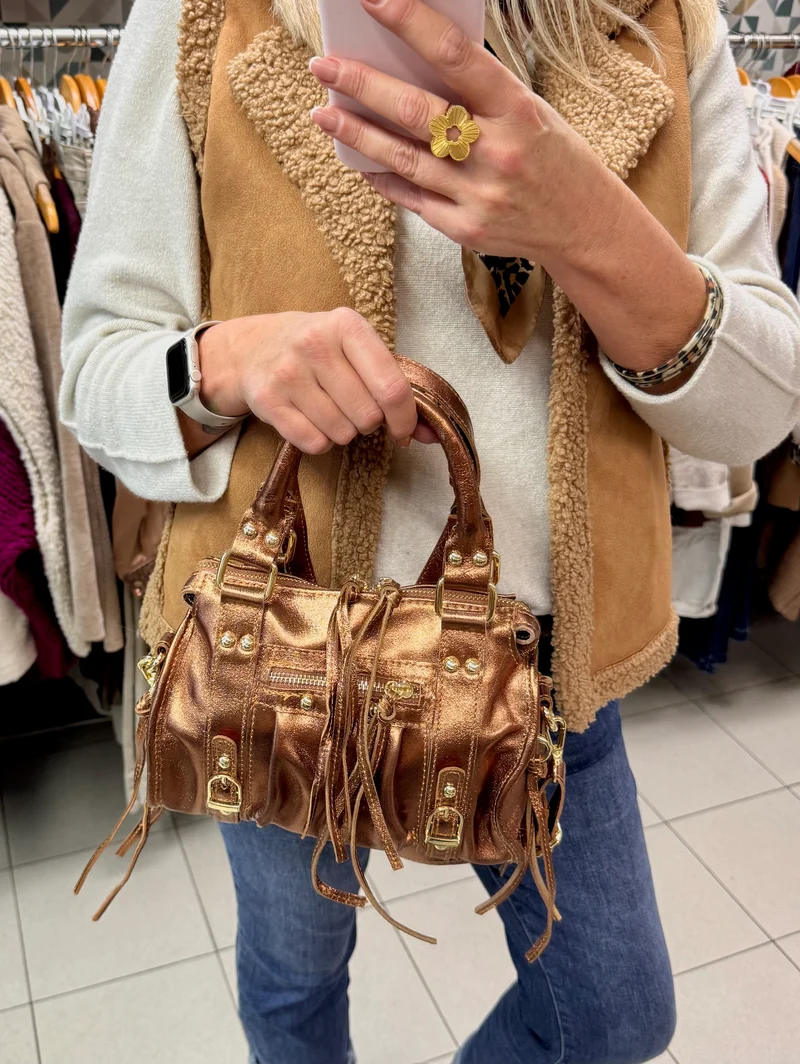 Sac en cuir brillant Luca cuivre