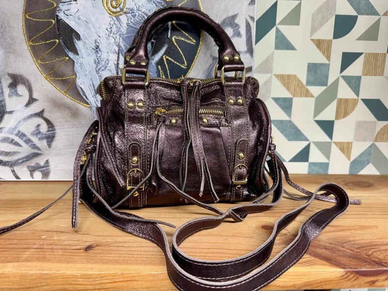 Sac en cuir brillant Luca chocolat