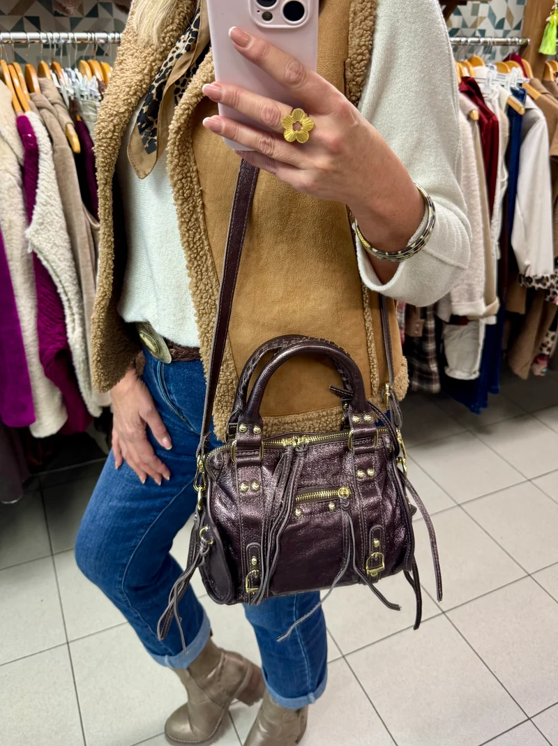 Sac en cuir brillant Luca chocolat