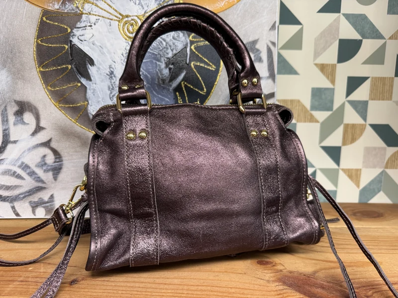 Sac en cuir brillant Luca chocolat