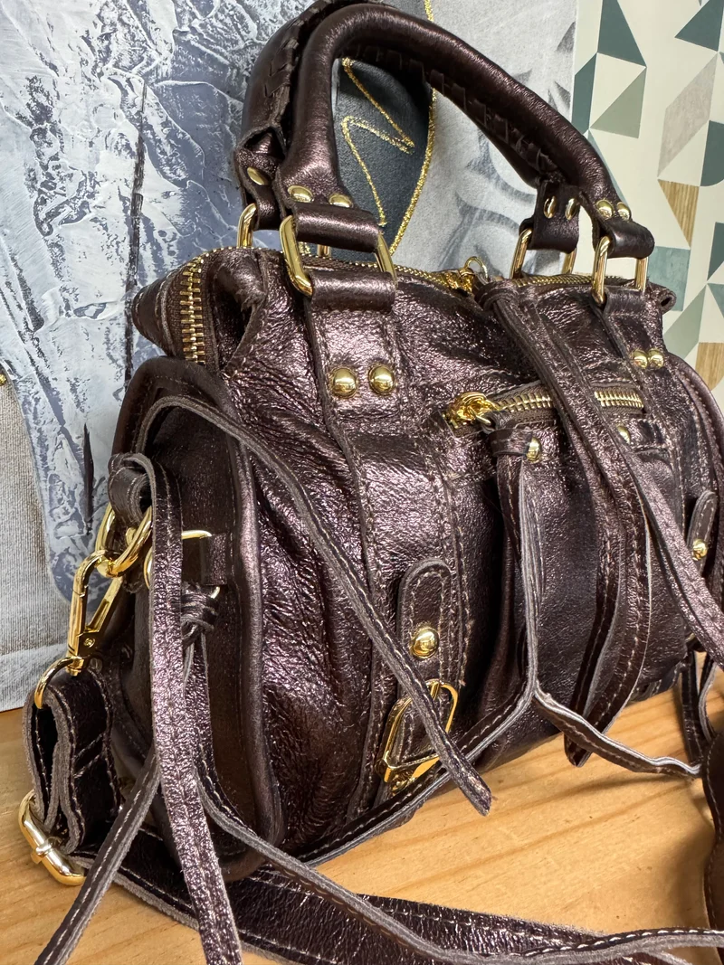 Sac en cuir brillant Luca chocolat