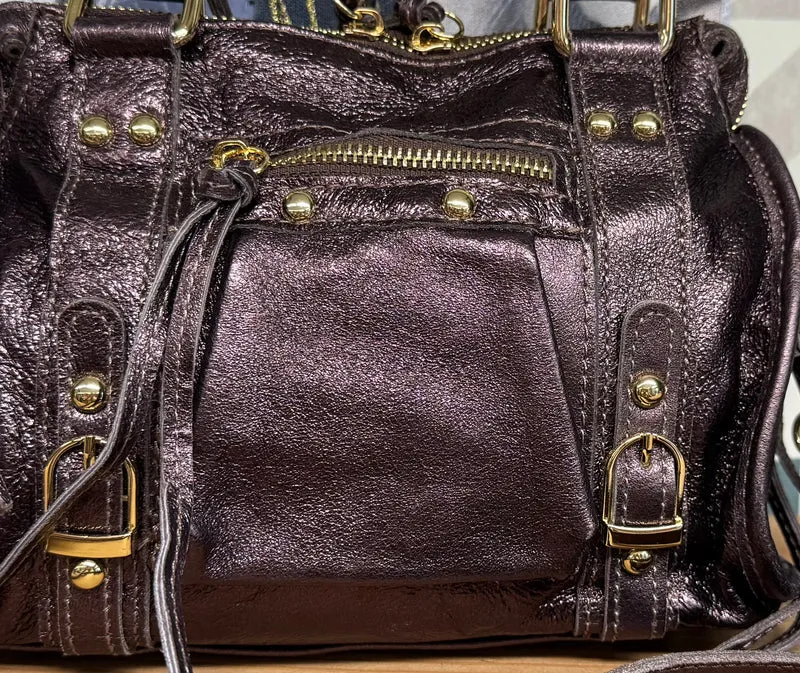 Sac en cuir brillant Luca chocolat