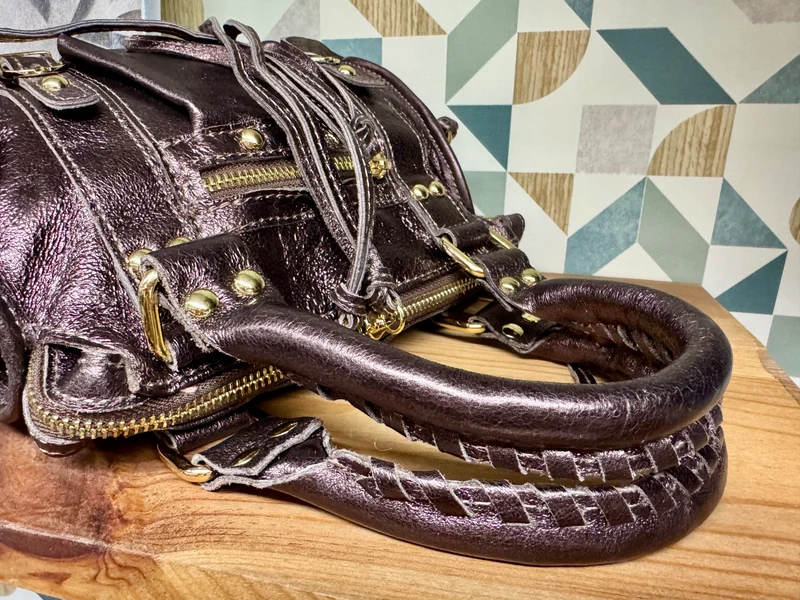 Sac en cuir brillant Luca chocolat