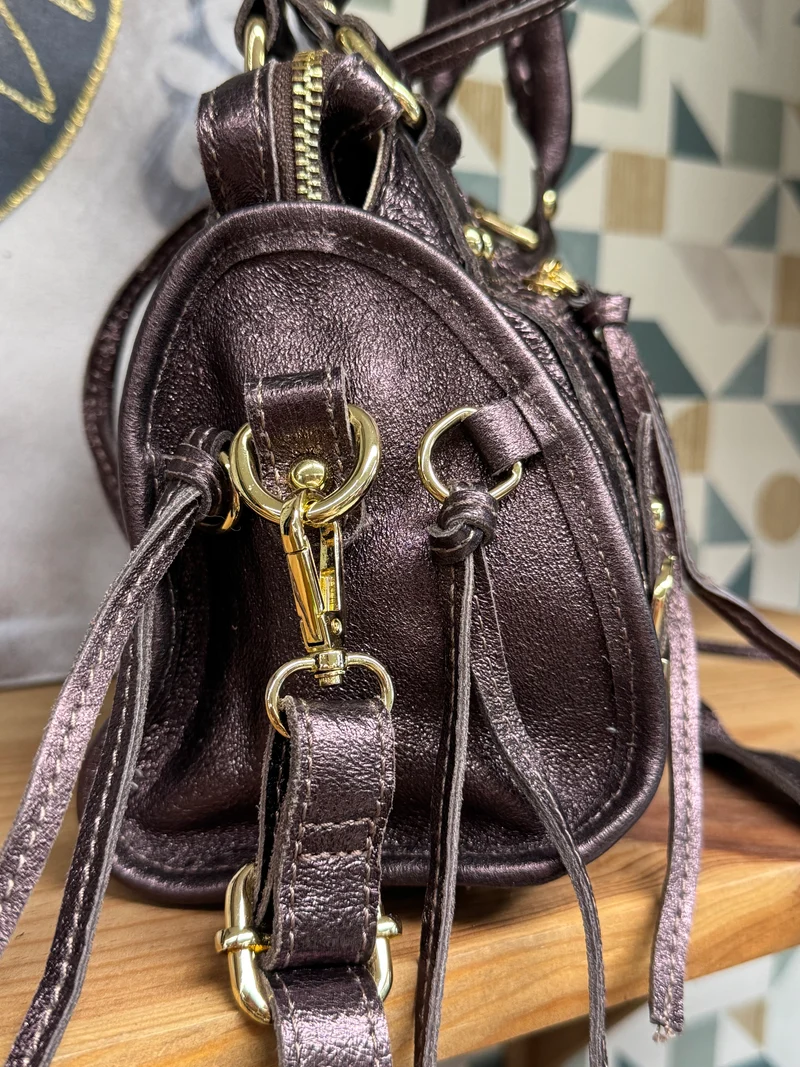Sac en cuir brillant Luca chocolat