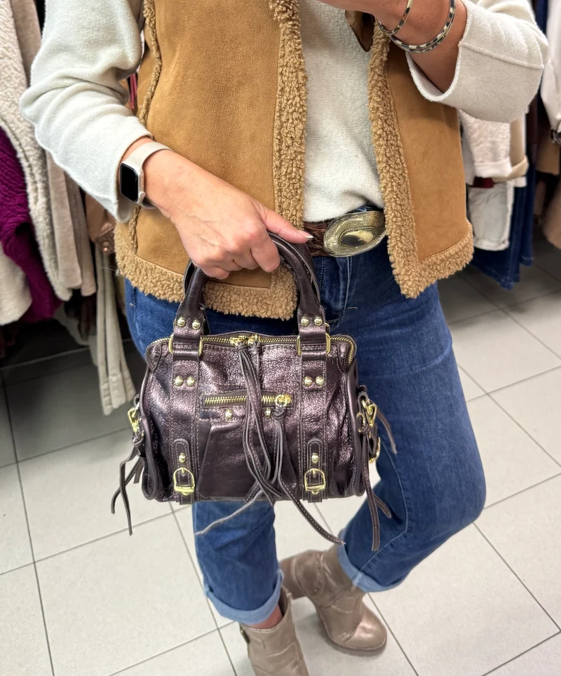Sac en cuir brillant Luca chocolat