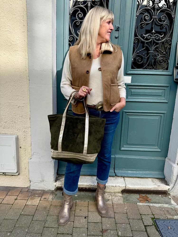 Sac cabas Vasco en cuir kaki