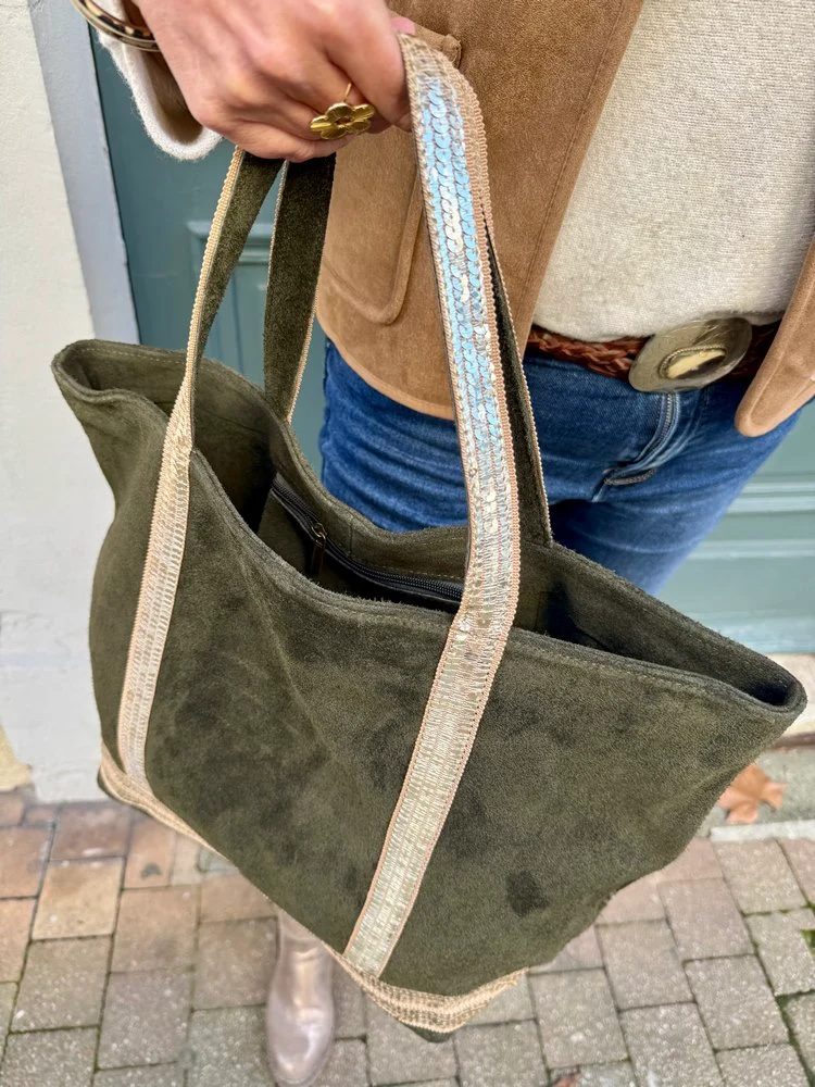 Sac cabas Vasco en cuir kaki