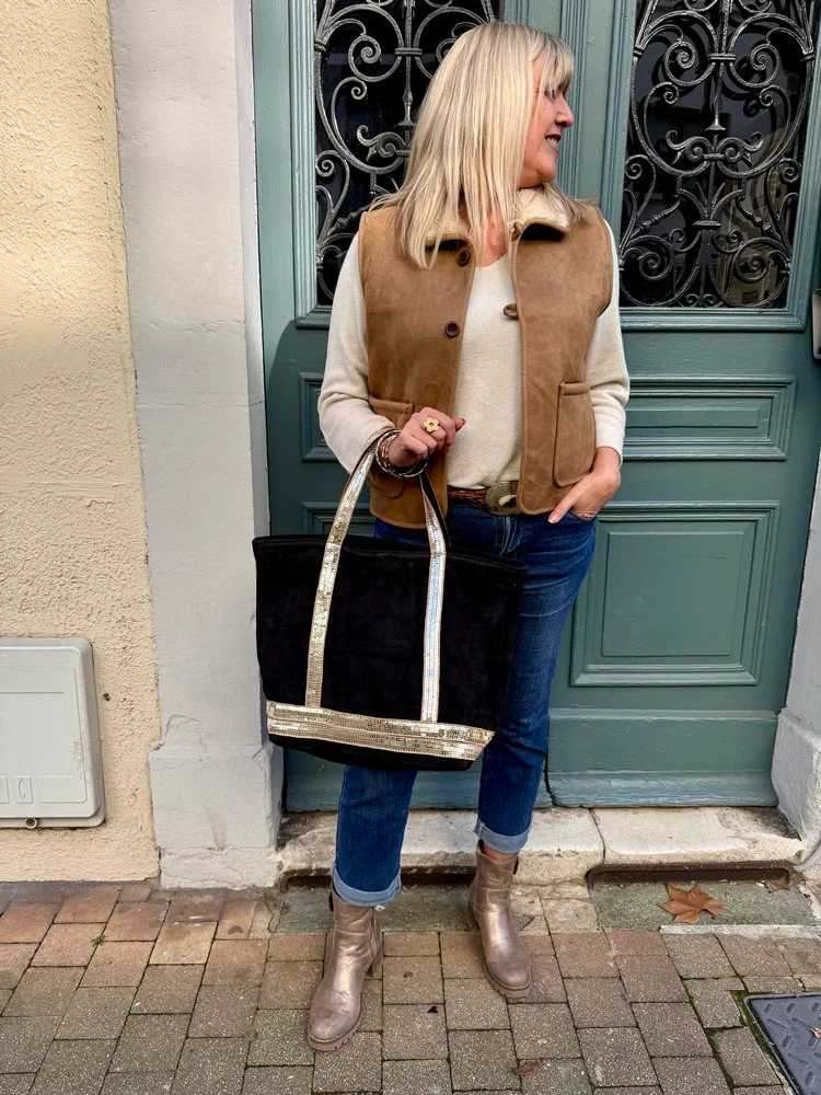 Sac cabas Vasco en cuir noir