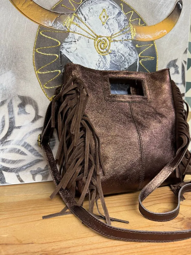 Sac en cuir Luciano brillant chocolat