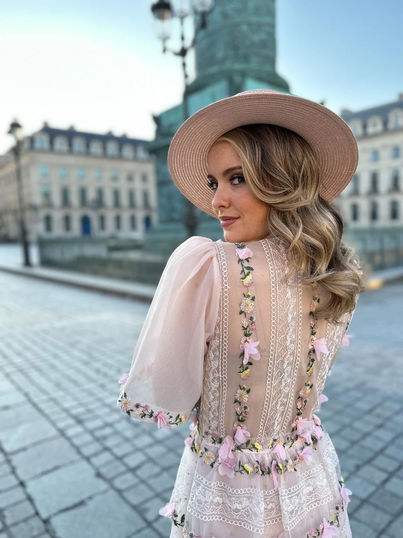 Robe Elisabeth à fleurs rose