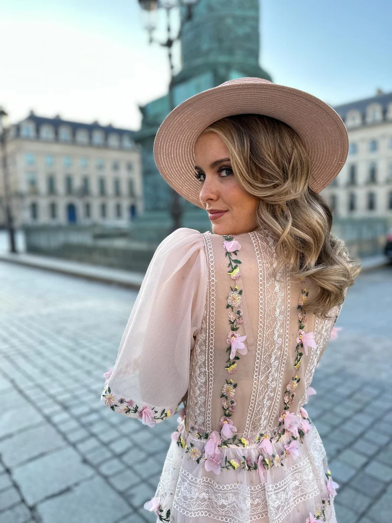 Robe Elisabeth à fleurs rose