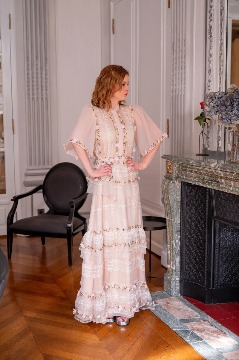 Robe Elisabeth à fleurs rose