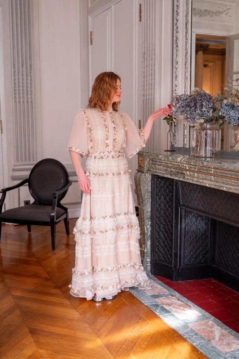 Robe Elisabeth à fleurs rose