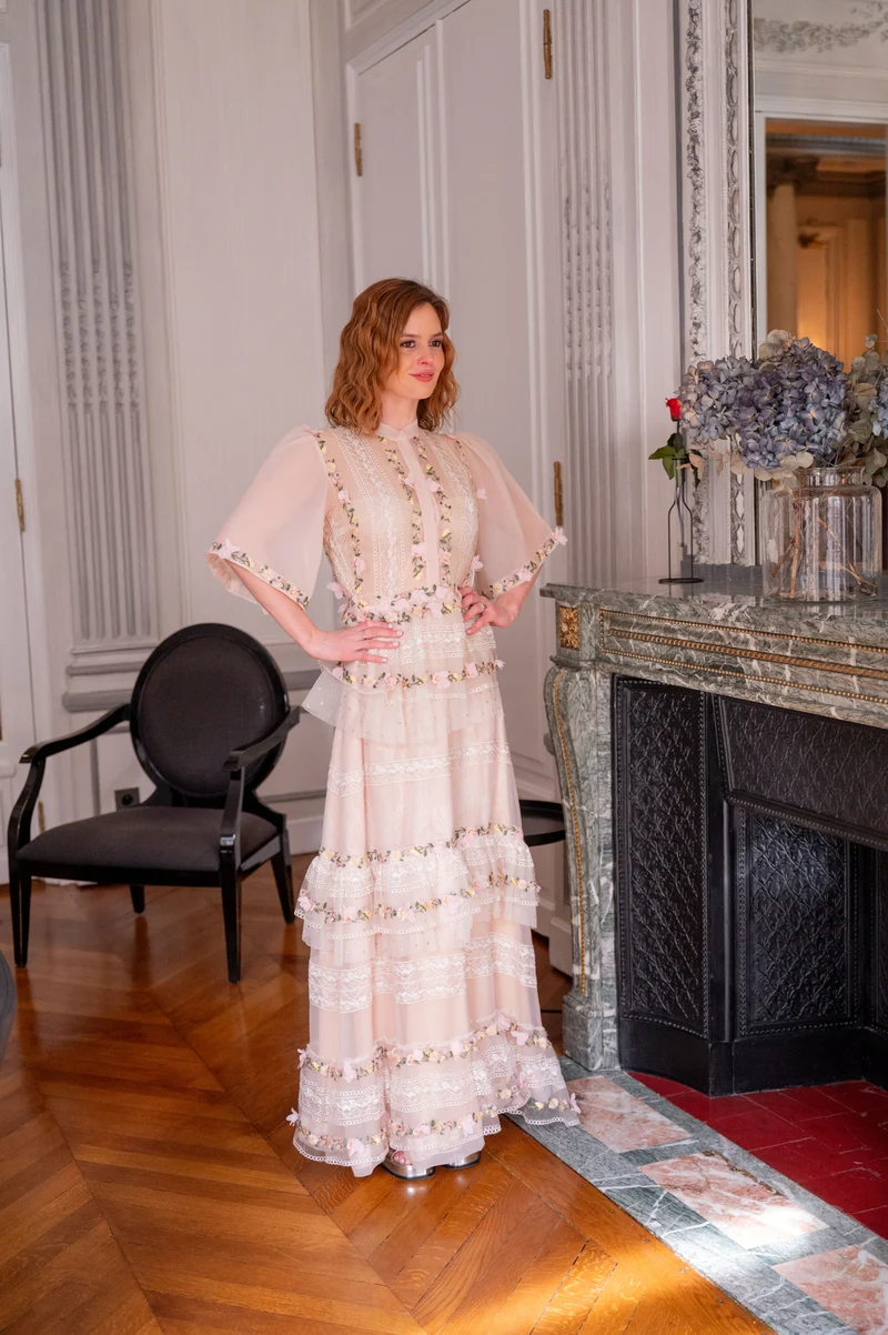 Robe Elisabeth à fleurs rose