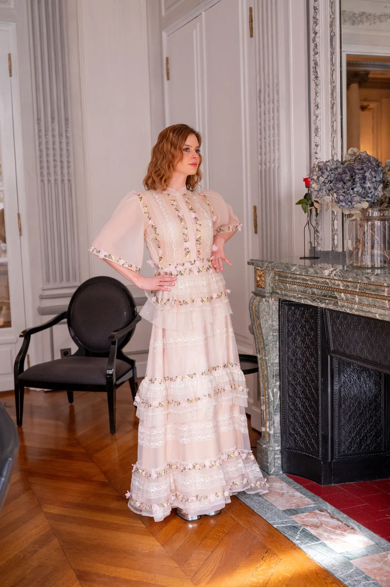 Robe Elisabeth à fleurs rose