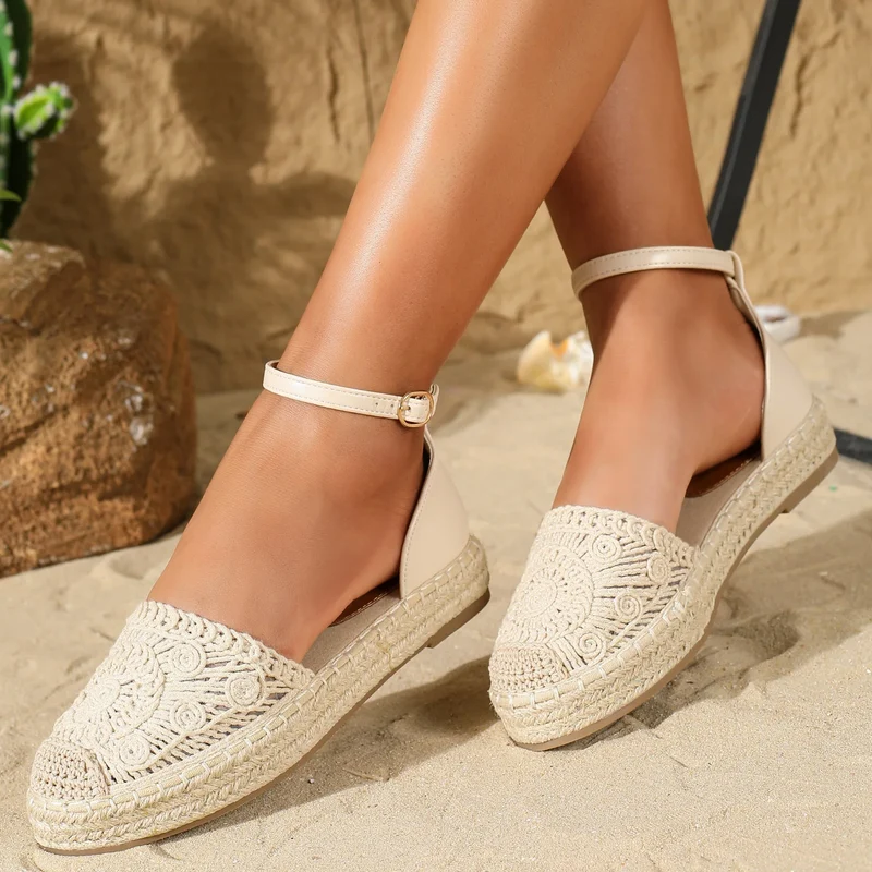 Sandales beiges en chanvre vintage pour femmes