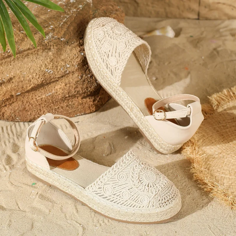 Sandales beiges en chanvre vintage pour femmes