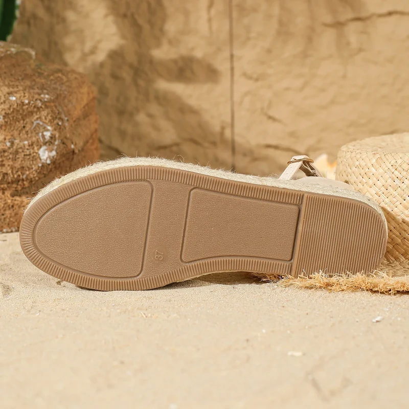 Sandales beiges en chanvre vintage pour femmes