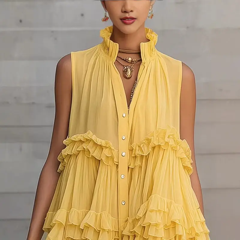 Robe Courte d'Été Sans Manches à Volants