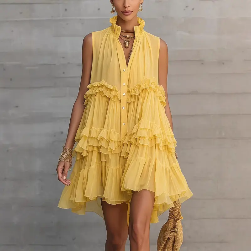 Robe Courte d'Été Sans Manches à Volants