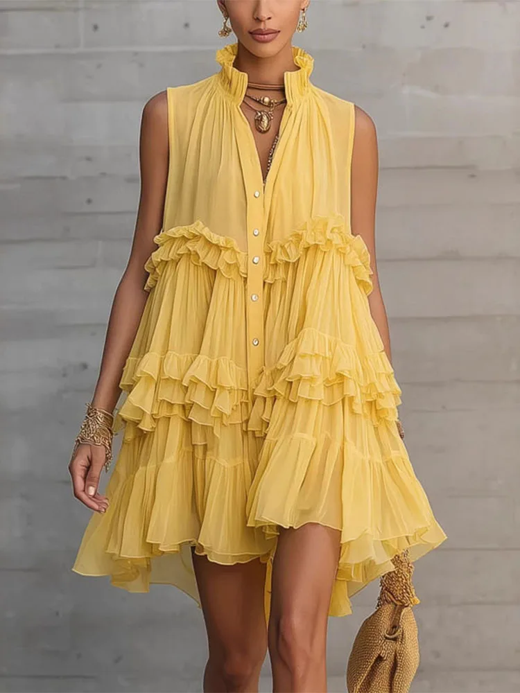 Robe Courte d'Été Sans Manches à Volants