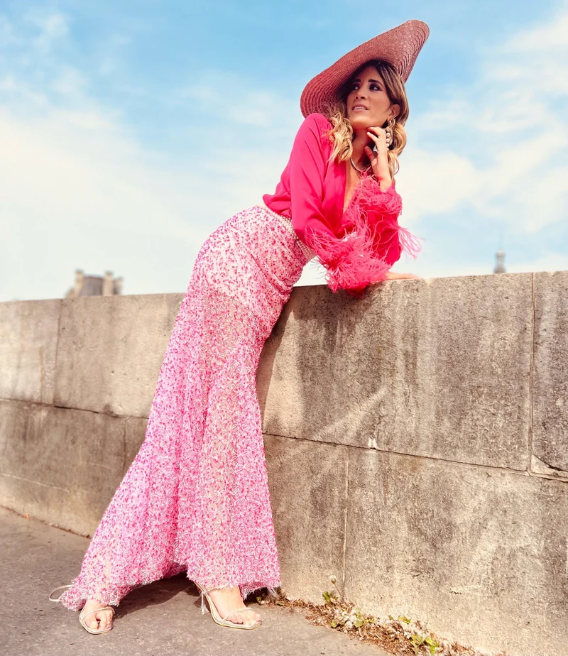 Jupe longue flocon rose