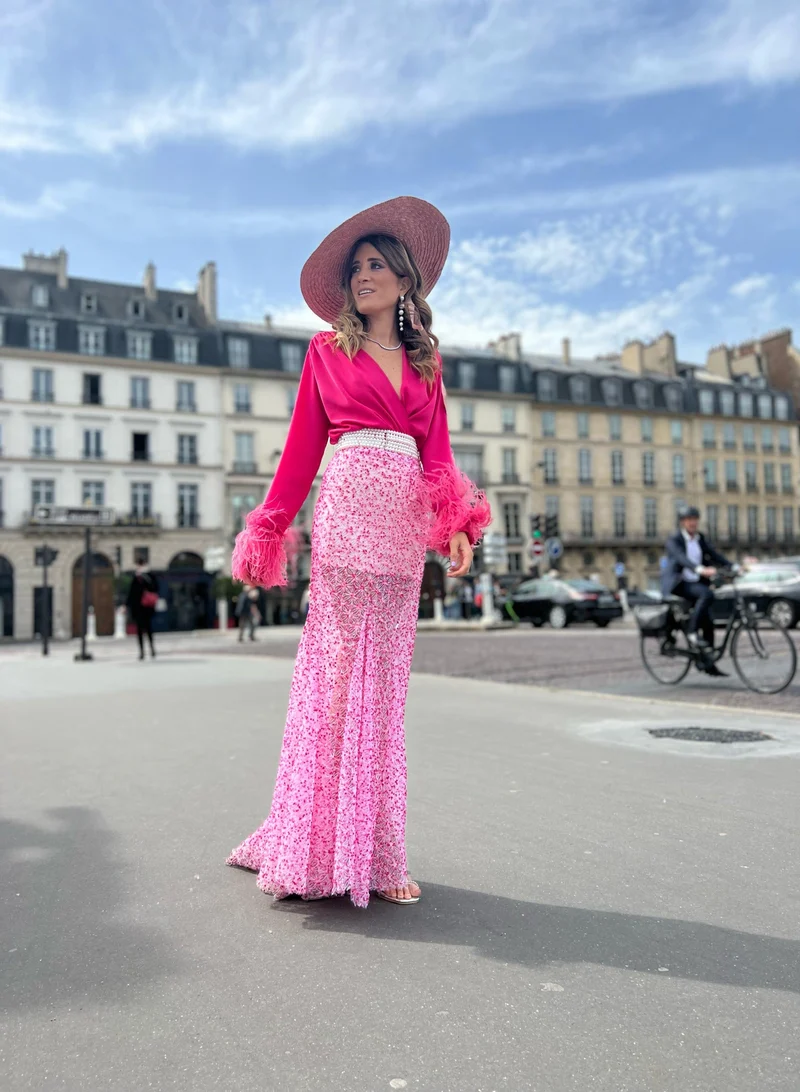 Jupe longue flocon rose